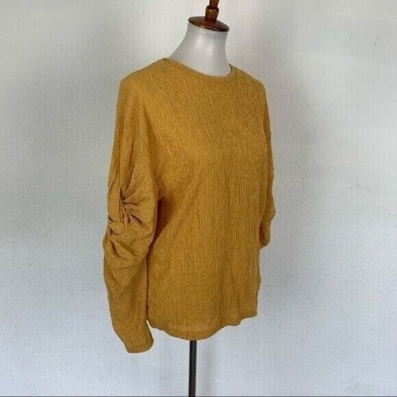 Zara Top Small Mustard Yellow Crewneck Long Sleeve Fall Streetwear - Picture 3 of 7